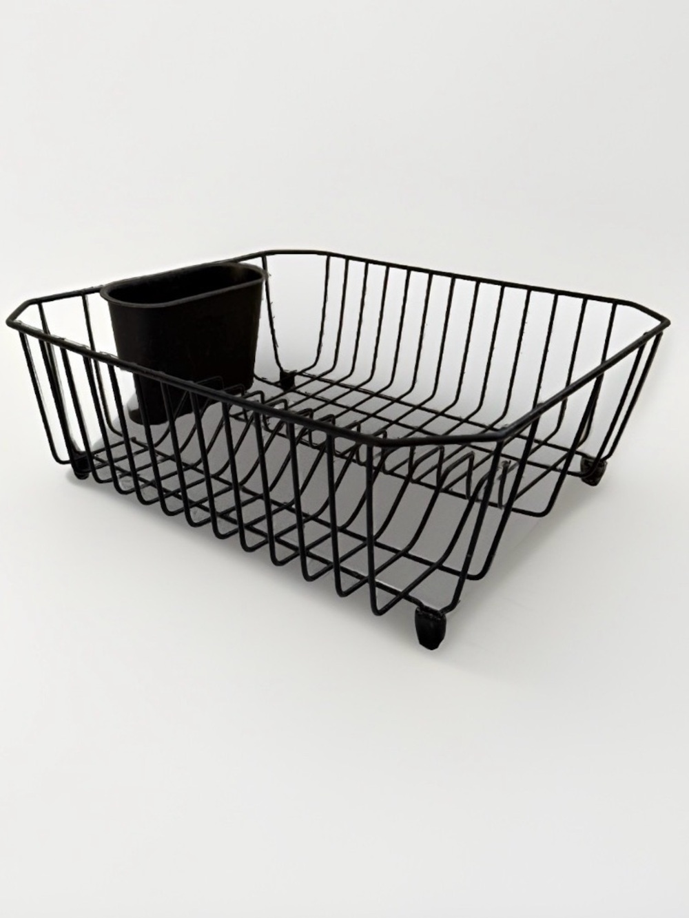 Rubbermaid Large Black Coated Wire Dish Drying Rack Drainer with Utensil Cup